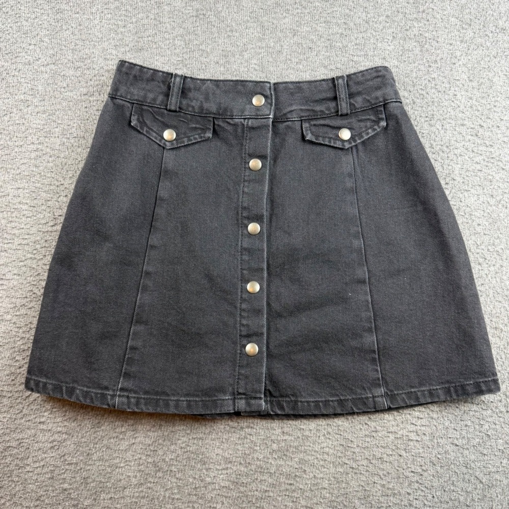 BDG Denim‎ Mini Skirt Women's Small Black Button Front A-Line Flap Pockets